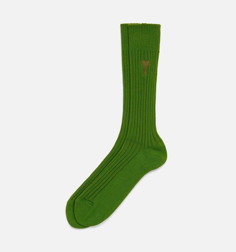 Ami Paris Ami De Coeur Plain Socks Green | ami-MY245