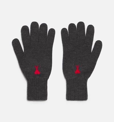 Ami Paris Ami de Coeur Gloves Grey | ami-MY497