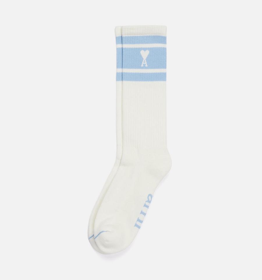 Ami Paris Ami de Coeur Striped Socks Blue | ami-MY442