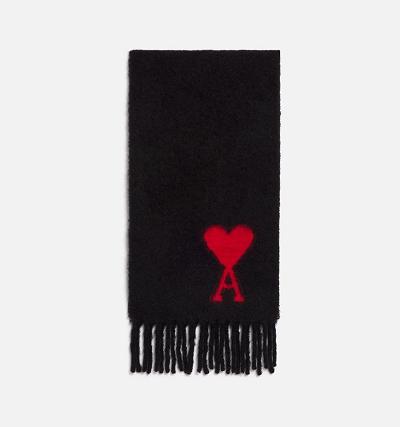 Ami Paris Oversized Ami De Coeur Scarves Black | ami-MY353