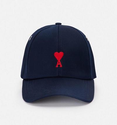 Ami Paris Red Ami de Coeur Embroidery Caps Navy | ami-MY147