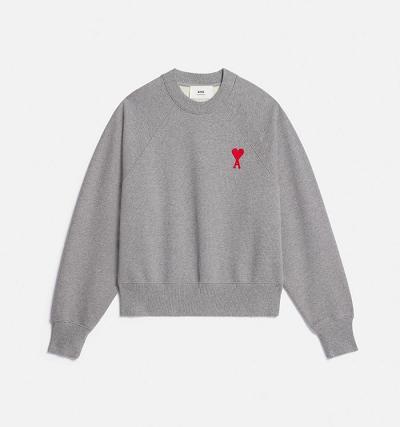 Men's Ami Paris Ami de Coeur Crewneck Sweatshirts Grey | ami-MY249