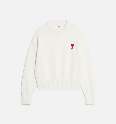 Men's Ami Paris Ami de Coeur Crewneck Sweaters White | ami-MY287