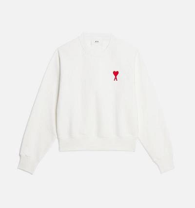 Men's Ami Paris Ami de Coeur Crewneck Sweatshirts White | ami-MY439