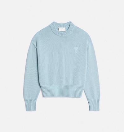 Men's Ami Paris Ami de Coeur Crewneck Sweaters Blue | ami-MY546