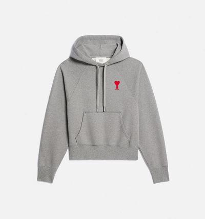 Men's Ami Paris Ami de Coeur Hoodies Grey | ami-MY257