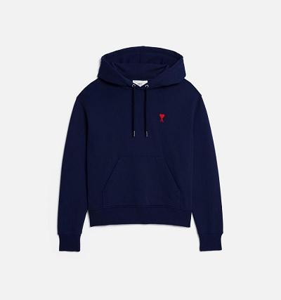 Men's Ami Paris Ami de Coeur Hoodies Navy | ami-MY327