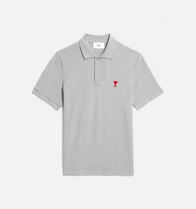 Men's Ami Paris Ami de Coeur Polo Polo Shirts Grey | ami-MY128