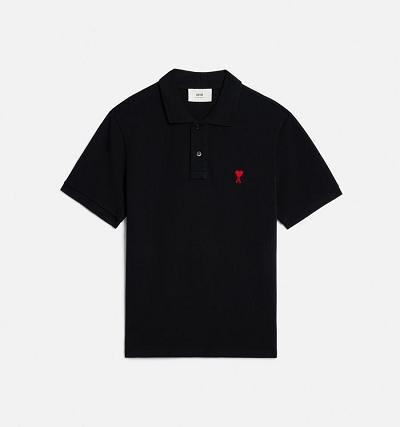 Men's Ami Paris Ami de Coeur Polo Polo Shirts Black | ami-MY469