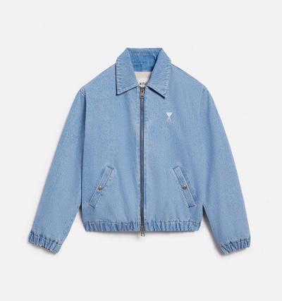 Men's Ami Paris Ami de Cœur Zipped Denim Jackets Blue | ami-MY325