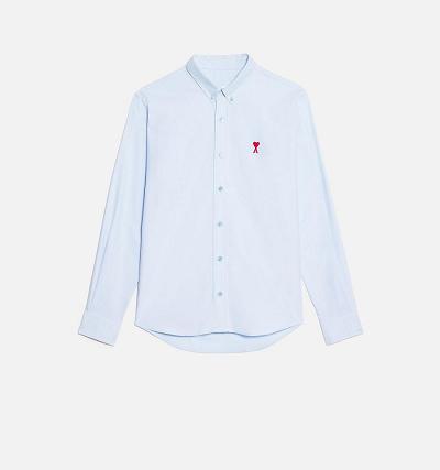 Men's Ami Paris Button-Down Ami De Coeur Shirts Blue | ami-MY365