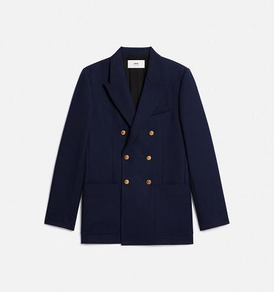 Men's Ami Paris Double Breasted Jackets Navy | ami-MY607