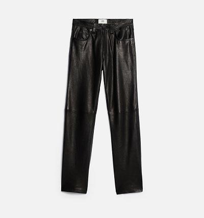 Men's Ami Paris Leather Straight Fit Pants Black | ami-MY371