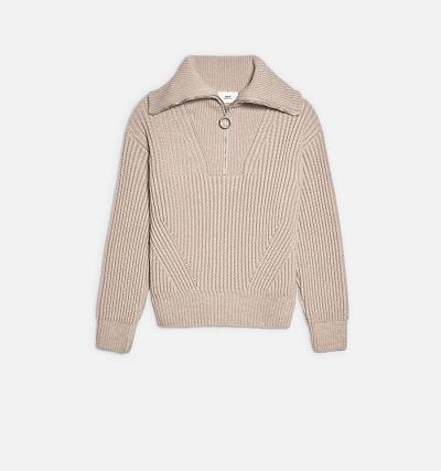 Men's Ami Paris Zipped Collar Ribbed Jumper Sweaters Beige | ami-MY289