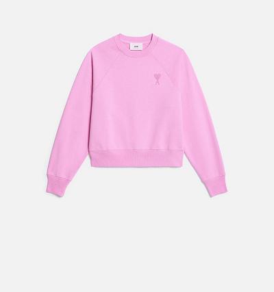 Women's Ami Paris Ami de Coeur Crewneck Sweatshirts Pink | ami-MY178