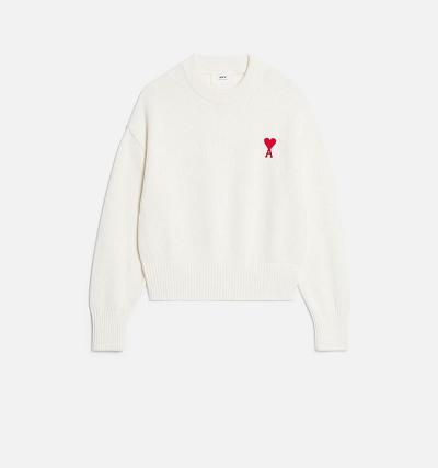 Women's Ami Paris Ami de Coeur Crewneck Sweaters White | ami-MY296