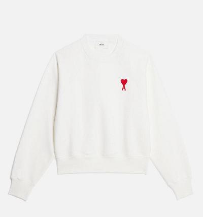 Women's Ami Paris Ami de Coeur Crewneck Sweatshirts White | ami-MY302