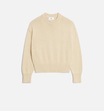 Women's Ami Paris Ami de Coeur Crewneck Sweaters Beige | ami-MY488