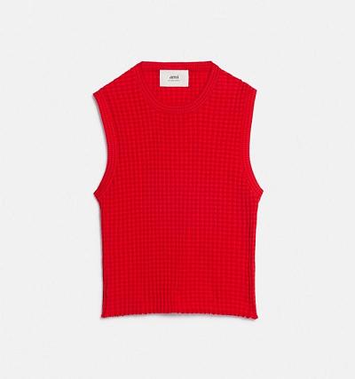 Women's Ami Paris Pleated Sleeveless Sweaters Red | ami-MY313