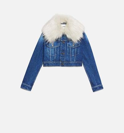 Women's Ami Paris With Synthetic Fur Collar Jackets Blue | ami-MY234