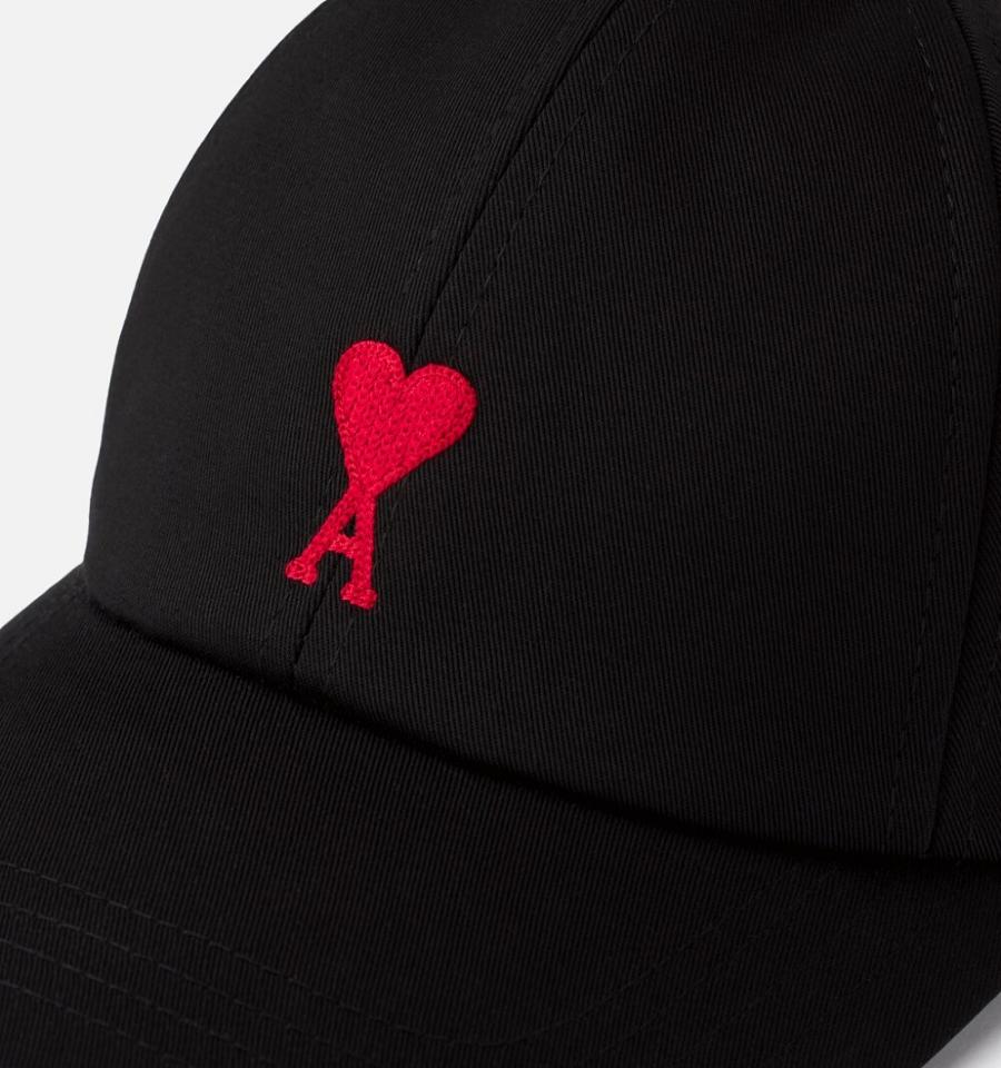 Ami Paris Ami De Coeur Embroidery Caps Black | ami-MY216