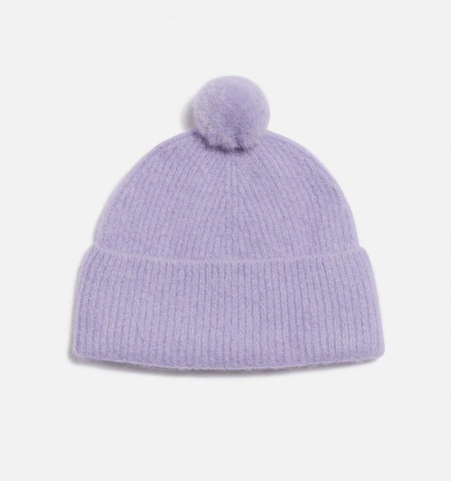 Ami Paris Ami De Coeur with Pom Pom Beanies Purple | ami-MY614