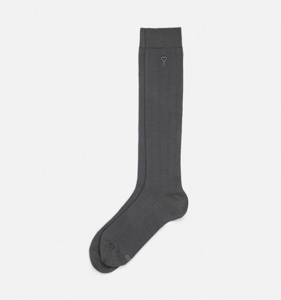 Ami Paris Ami Socks In Silk Socks Grey | ami-MY432