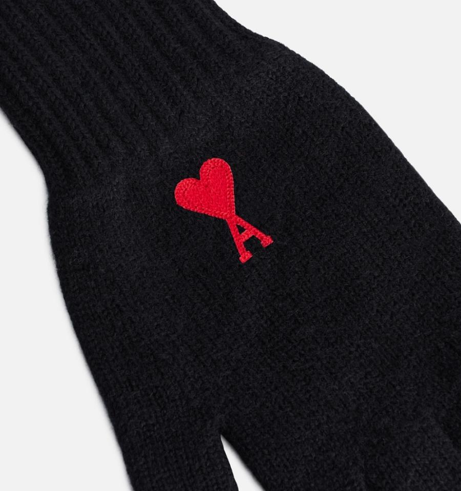 Ami Paris Ami de Coeur Gloves Black | ami-MY576