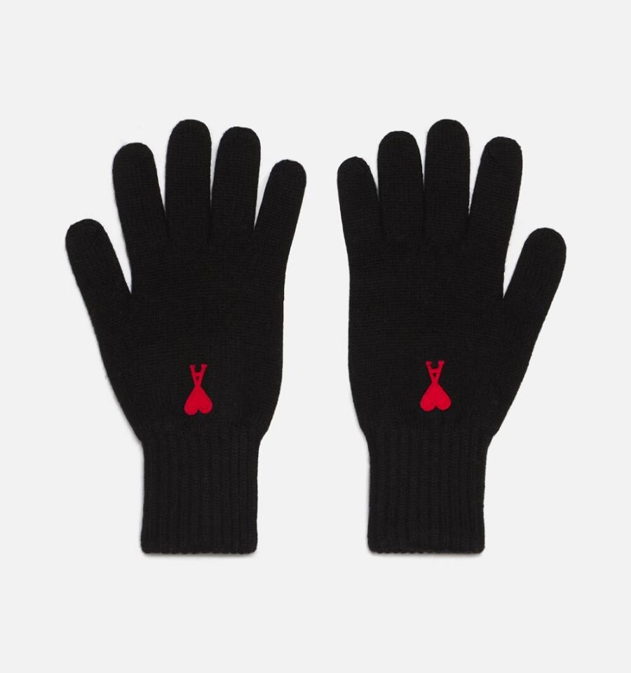 Ami Paris Ami de Coeur Gloves Black | ami-MY576