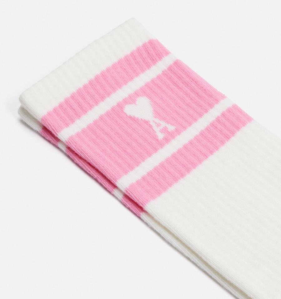 Ami Paris Ami de Coeur Striped Socks Pink | ami-MY279