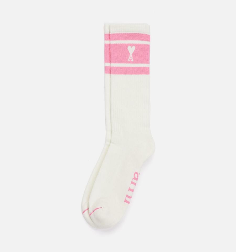 Ami Paris Ami de Coeur Striped Socks Pink | ami-MY279