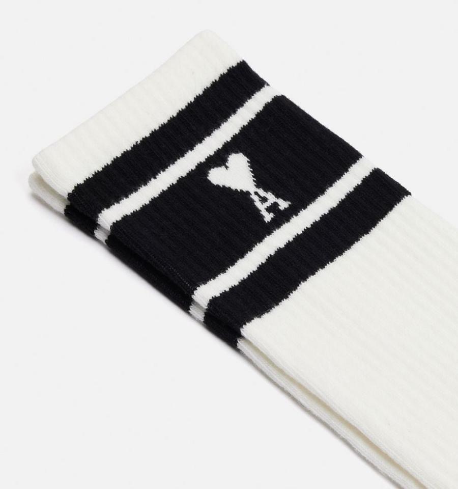 Ami Paris Ami de Coeur Striped Socks White / Black | ami-MY264