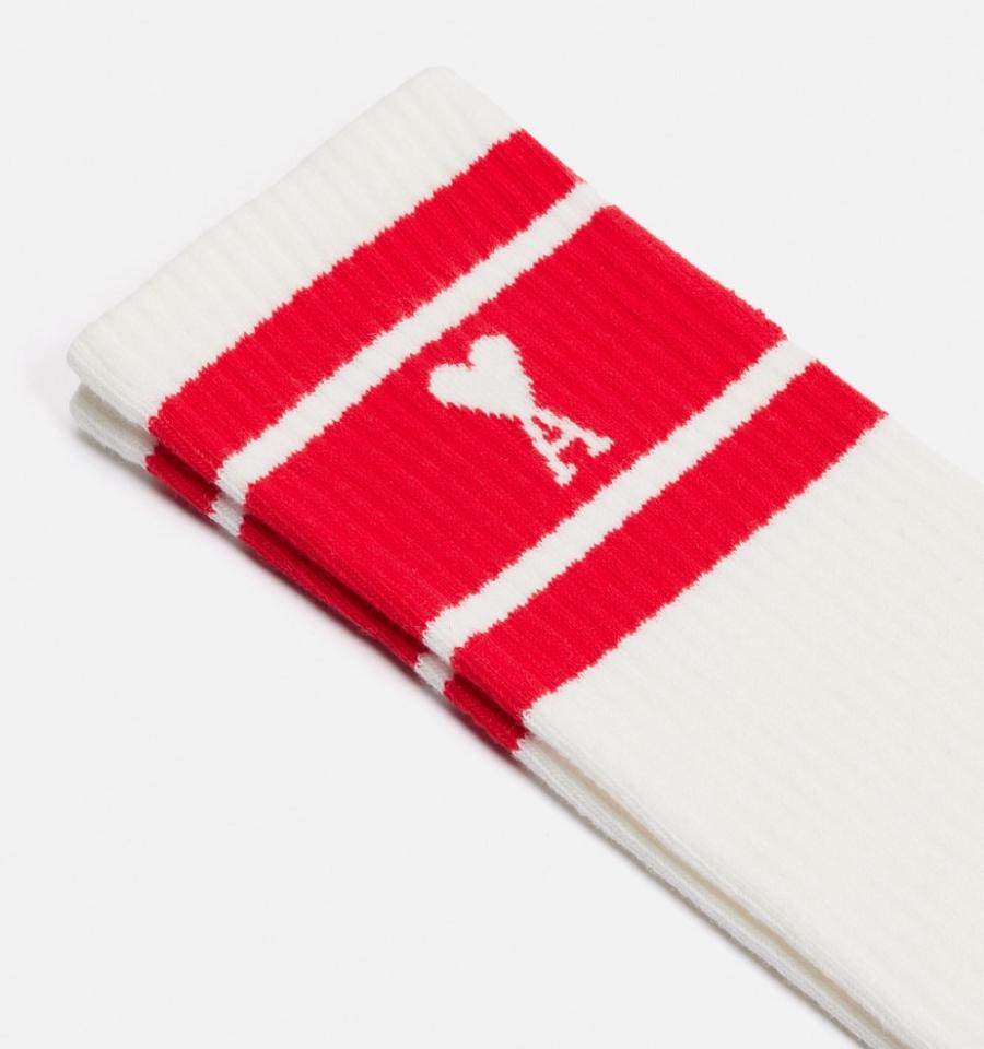 Ami Paris Ami de Coeur Striped Socks White / Red | ami-MY292