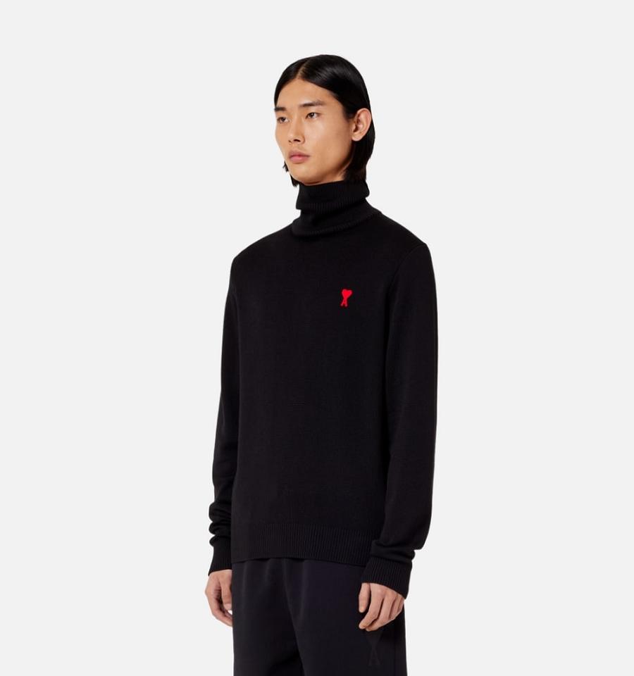 Men's Ami Paris Ami De Cœur Turtlencek Sweaters Black | ami-MY315