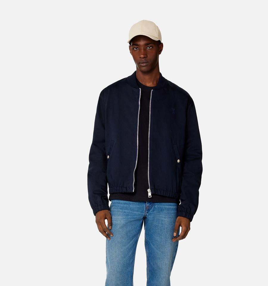 Men's Ami Paris Ami de Coeur Bomber Jackets Navy | ami-MY599