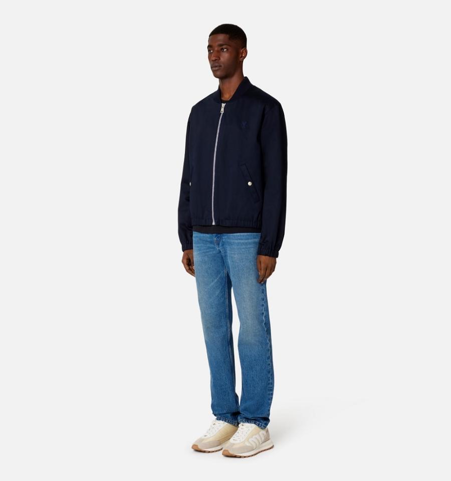 Men's Ami Paris Ami de Coeur Bomber Jackets Navy | ami-MY599