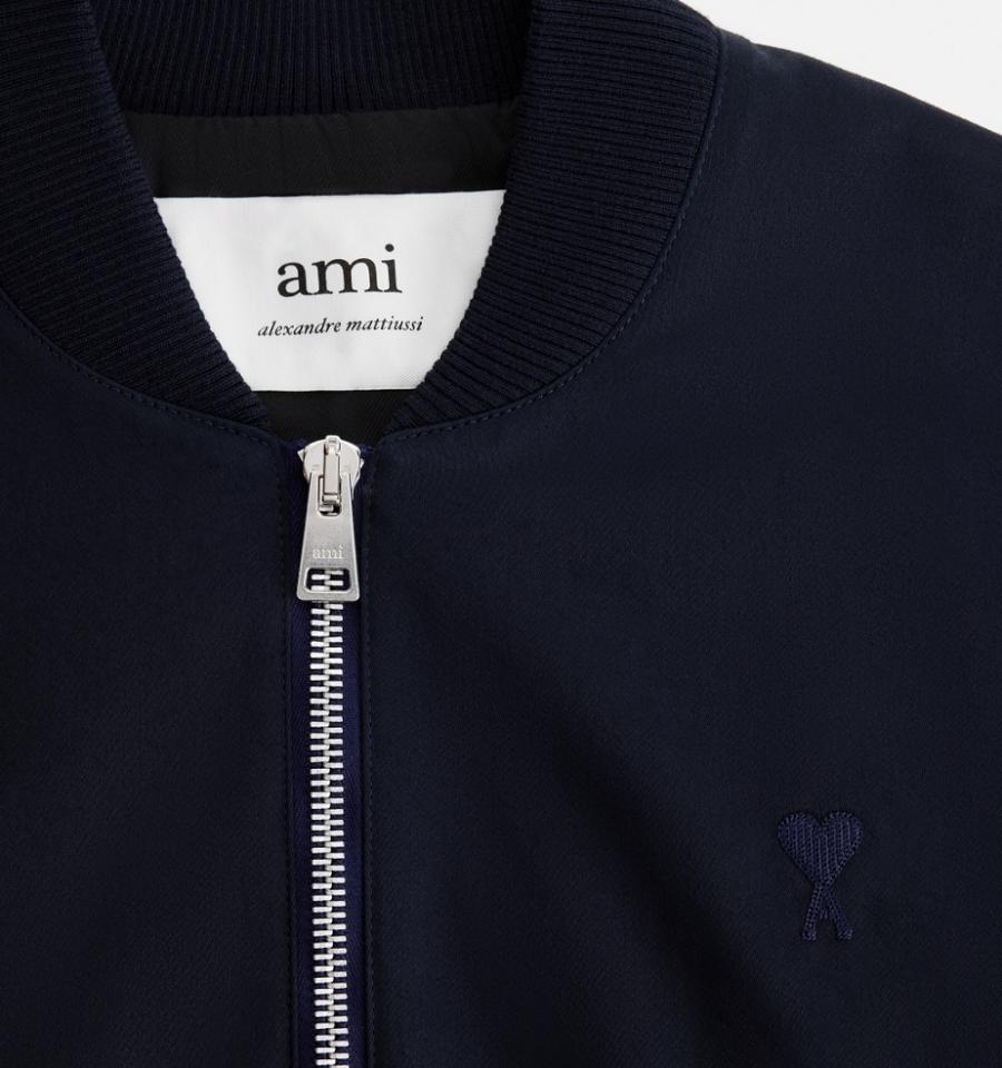 Men's Ami Paris Ami de Coeur Bomber Jackets Navy | ami-MY599