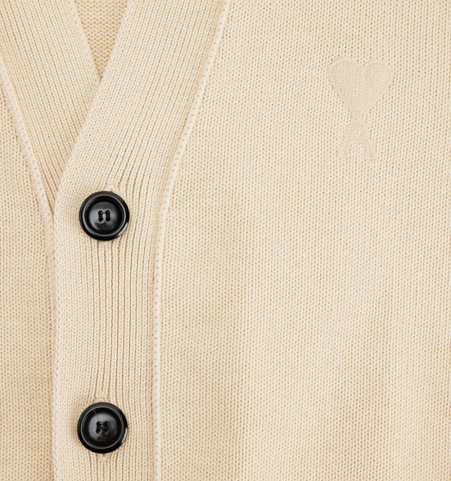 Men's Ami Paris Ami de Coeur Cardigans Beige | ami-MY138