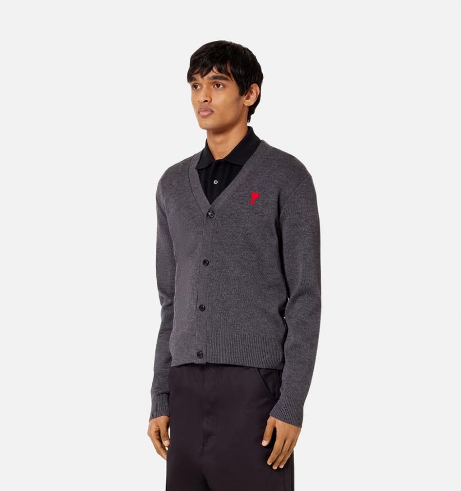 Men's Ami Paris Ami de Coeur Cardigans Grey | ami-MY443