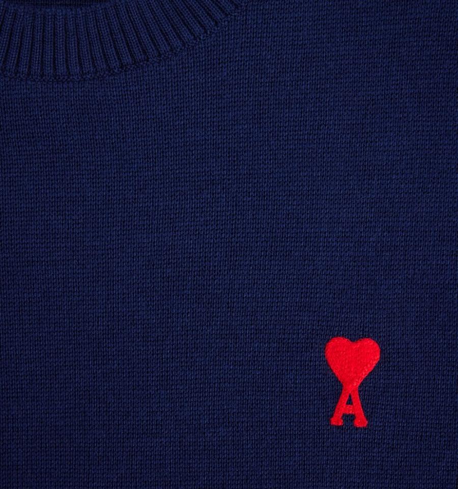 Men's Ami Paris Ami de Coeur Crewneck Sweaters Navy | ami-MY144