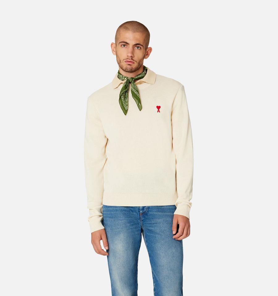 Men's Ami Paris Ami de Coeur Crewneck Sweaters Beige | ami-MY256