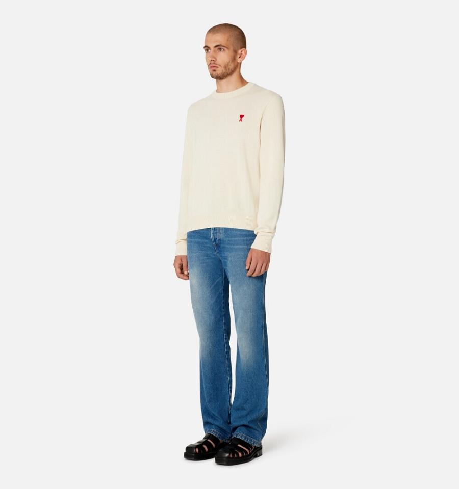 Men's Ami Paris Ami de Coeur Crewneck Sweaters Beige | ami-MY256