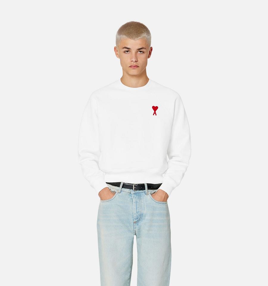 Men's Ami Paris Ami de Coeur Crewneck Sweatshirts White | ami-MY439