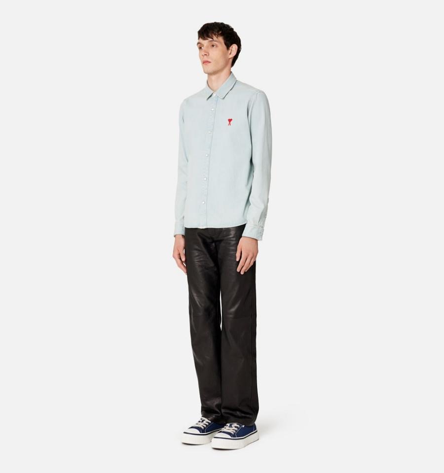 Men's Ami Paris Ami de Coeur Denim Light Blue | ami-MY108