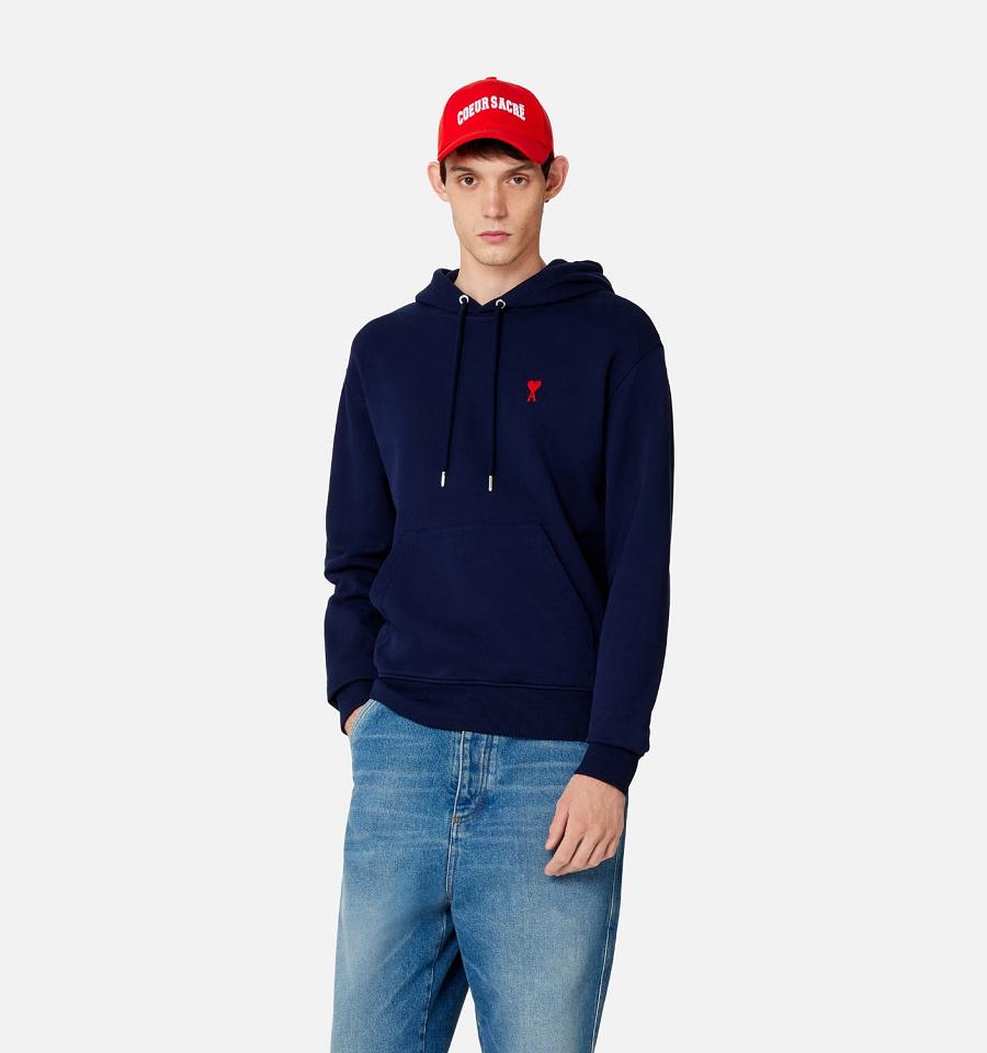 Men's Ami Paris Ami de Coeur Hoodies Navy | ami-MY327