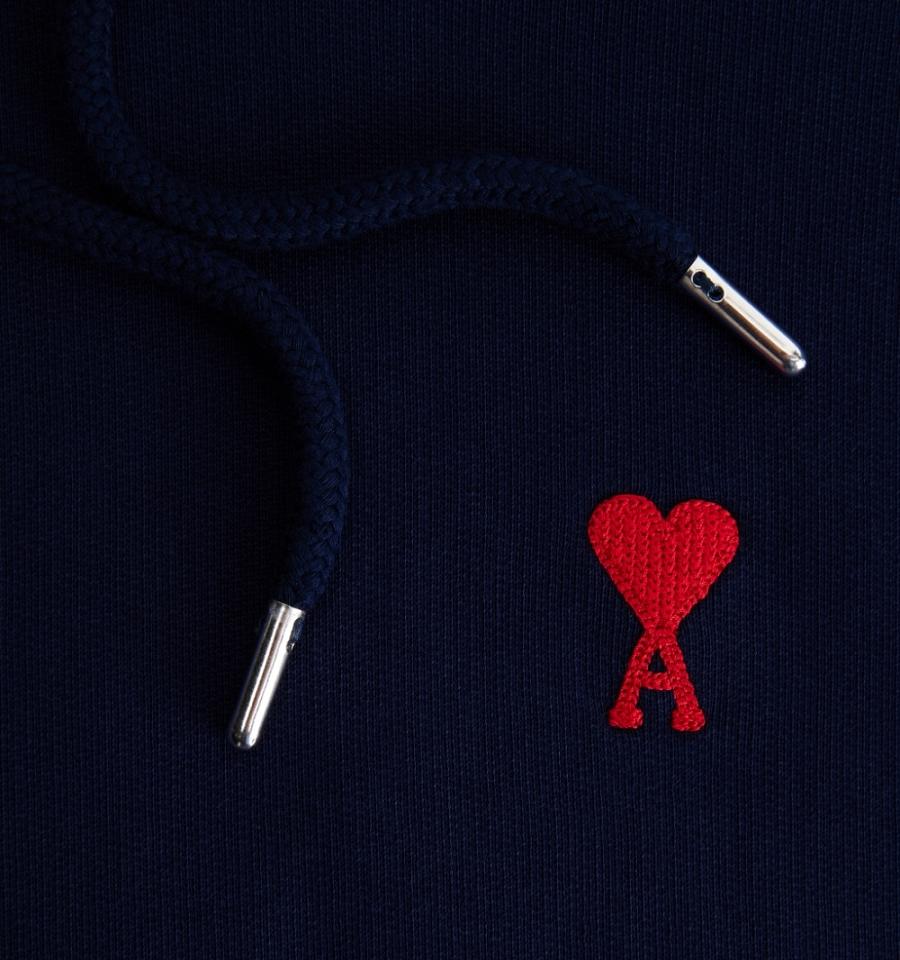 Men's Ami Paris Ami de Coeur Hoodies Navy | ami-MY327