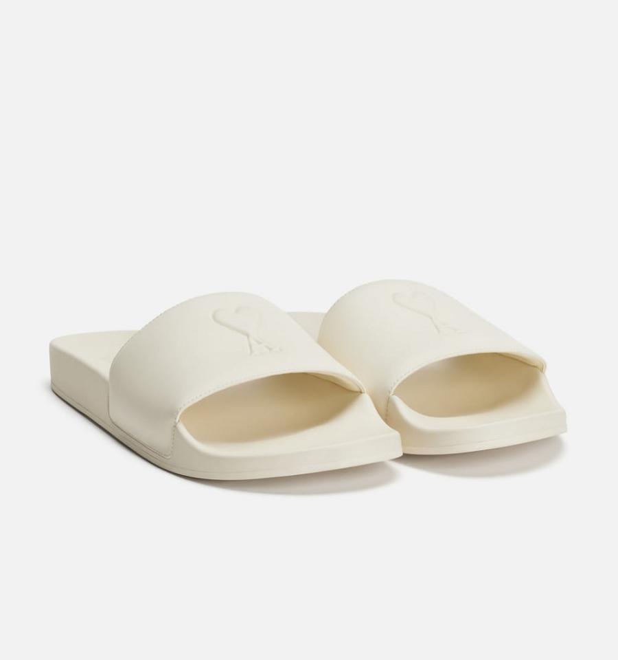 Men's Ami Paris Ami de Coeur Slides Beige | ami-MY176