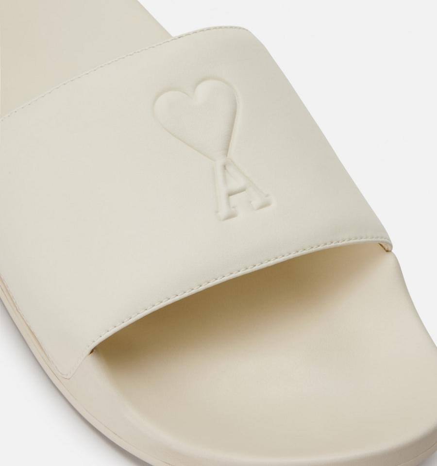 Men's Ami Paris Ami de Coeur Slides Beige | ami-MY176