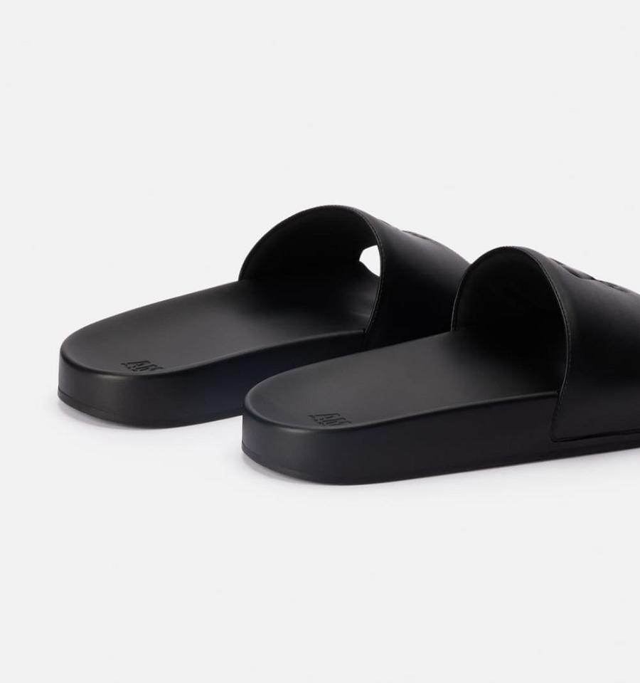 Men's Ami Paris Ami de Coeur Slides Black | ami-MY281