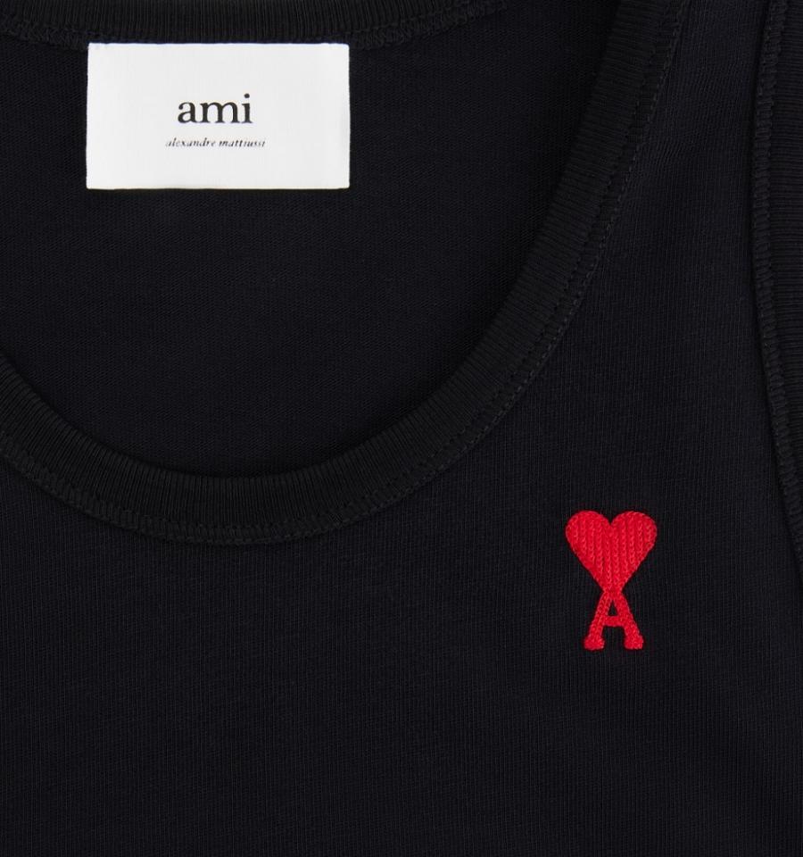 Men's Ami Paris Ami de Coeur Tanks Black | ami-MY409